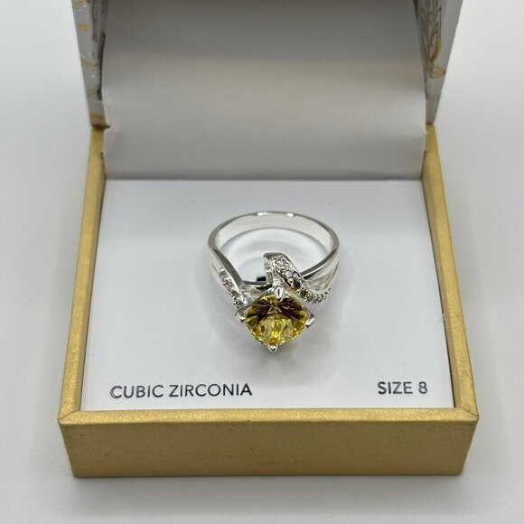 NWOT Charter Club Women's Silver Yellow Stone Cubic Zirconia Bling Ring Size 8 - Picture 3 of 7